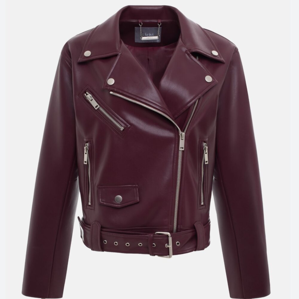 Lichi Oversize Biker jacket from eco-leather | Small | Color: Maroon Burgundy
